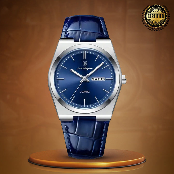 Modiva's Elegant Blue Leather Quartz Watch