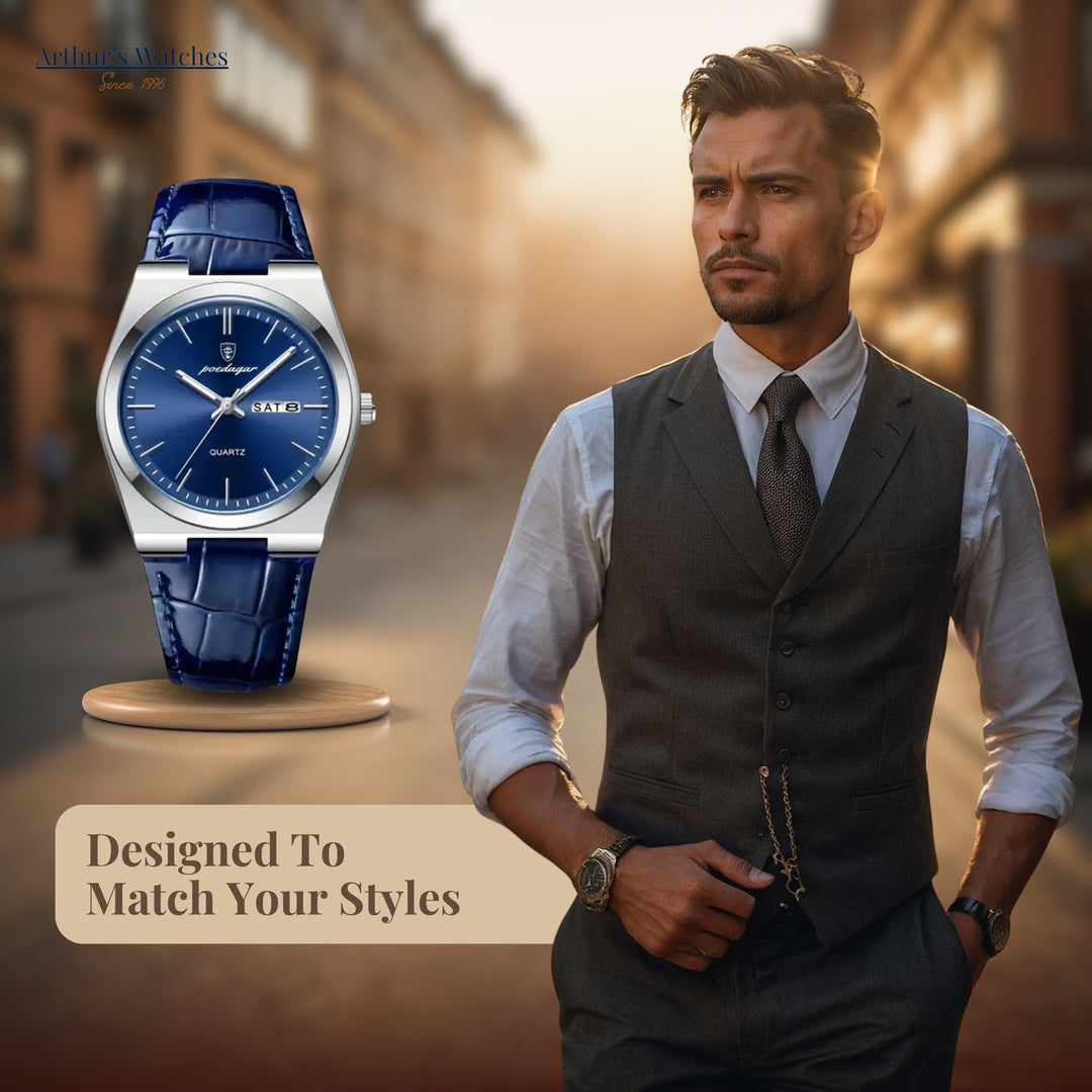 Modiva's Elegant Blue Leather Quartz Watch