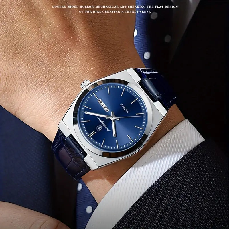 Modiva's Elegant Blue Leather Quartz Watch