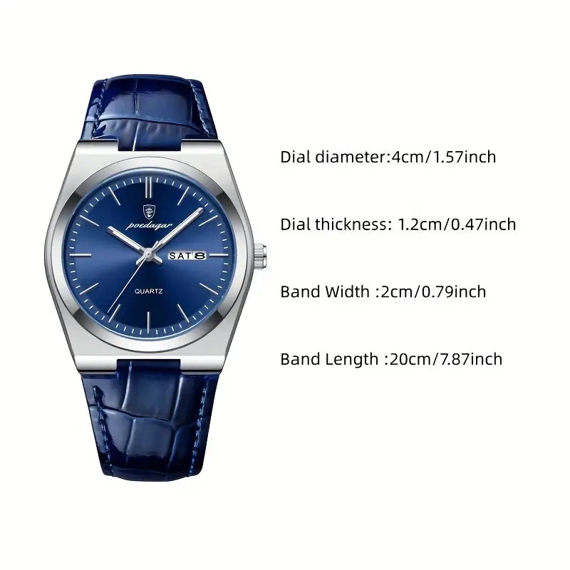 Modiva's Elegant Blue Leather Quartz Watch